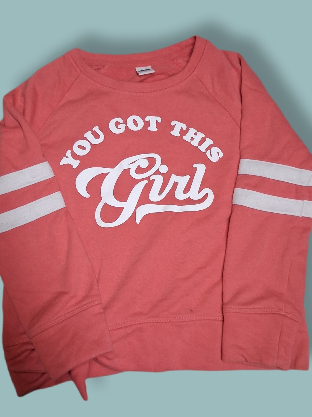 Old Navy Coral Sweatshirt with White Sleeve Stripes